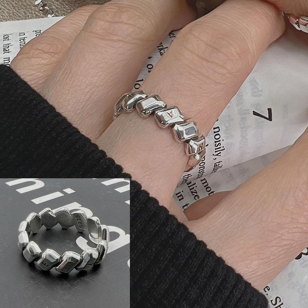 PANJBJ  925 Sterling Silver Double Layer Ring for Women Girl Gift Geometry Hollowing Out Minimalism Fashion Jewelry Wholesale