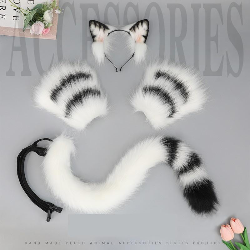 1 Set Cute Tiger Ear Hair Wear Claw Gloves Tail Anime Cosplay Costume Plush Cat Fur Ear Hairband Night Party Club Headbands
