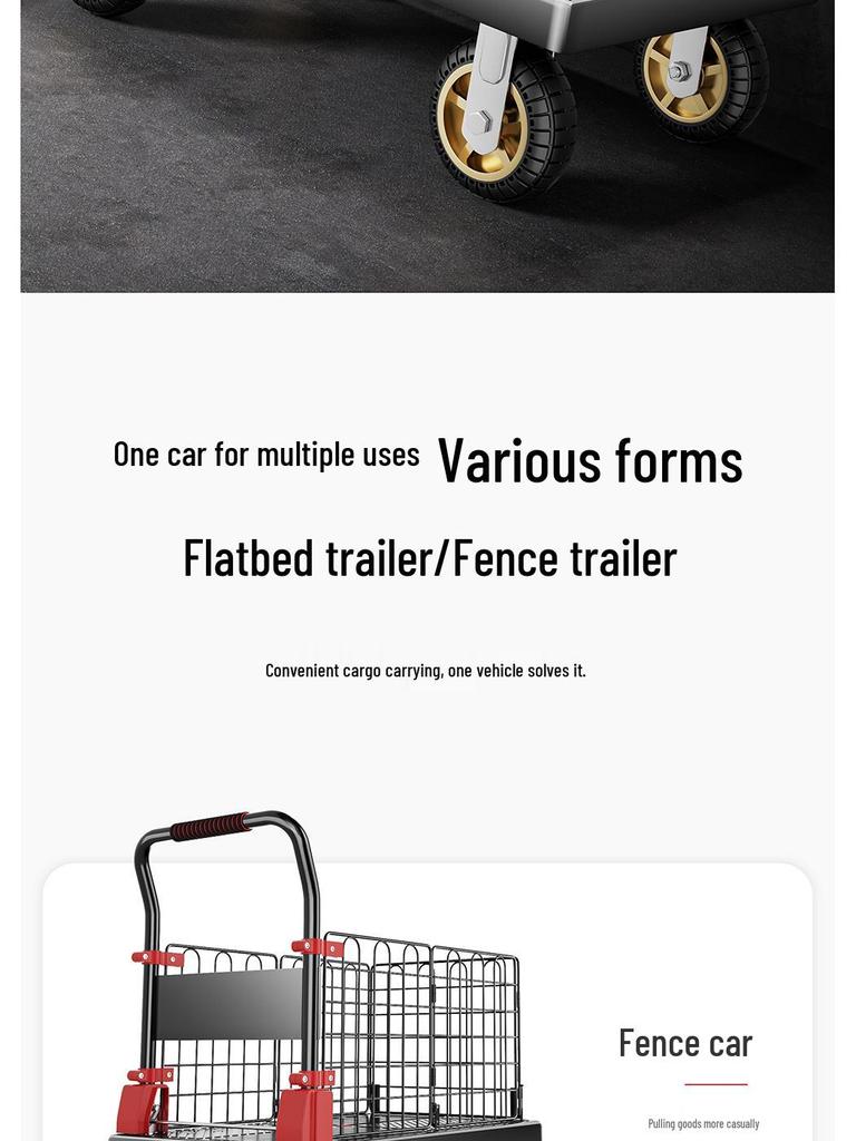 Foldable Flatbed Handcart with Fence - Lightweight and Convenient for Moving
