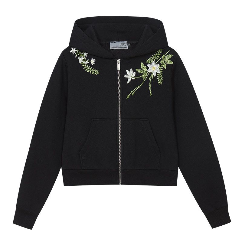 HACR's Harshandcruel New Chinese Style Florals Garland Embroidery Short Girls Hooded Cardigan Sweater