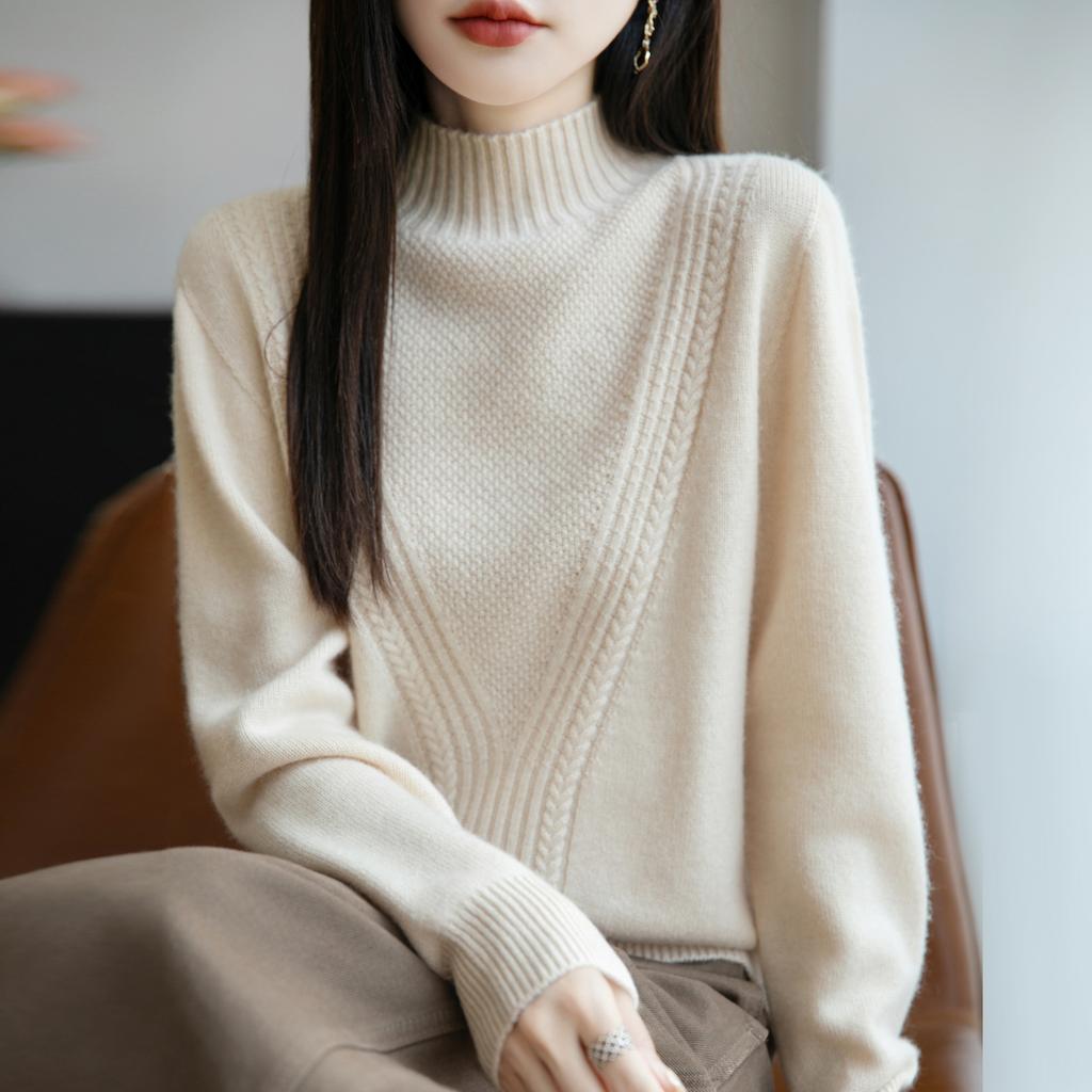 Stickad baslagertröja med halvhög krage för kvinnor, Tjock och varm tröja, Mjuk och bekväm topp för innerlager
