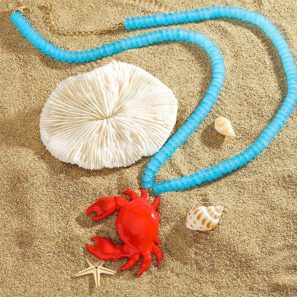 Beaded Pendant Crab Necklace Enamel Crab Beach Necklace New Boho Necklace Summer Accessory синий
