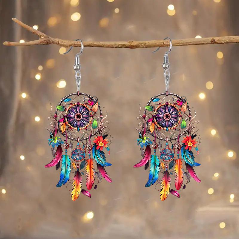 

2D Acrylic Colorful Dreamcatcher Dangle Earrings Fashion Girl Dangle Lightweight For Gift Fashion Accessory Birthday Style 1