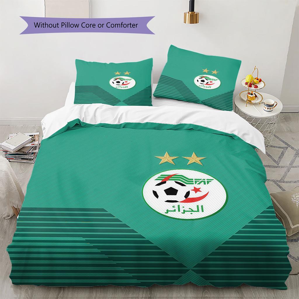 Algeria National Football Team Pattern Bedding,Quilt Set Quilt Cover Pillowcase Home Birthday Gift(1 * duvet cover + 2 * pillowcase, without core)