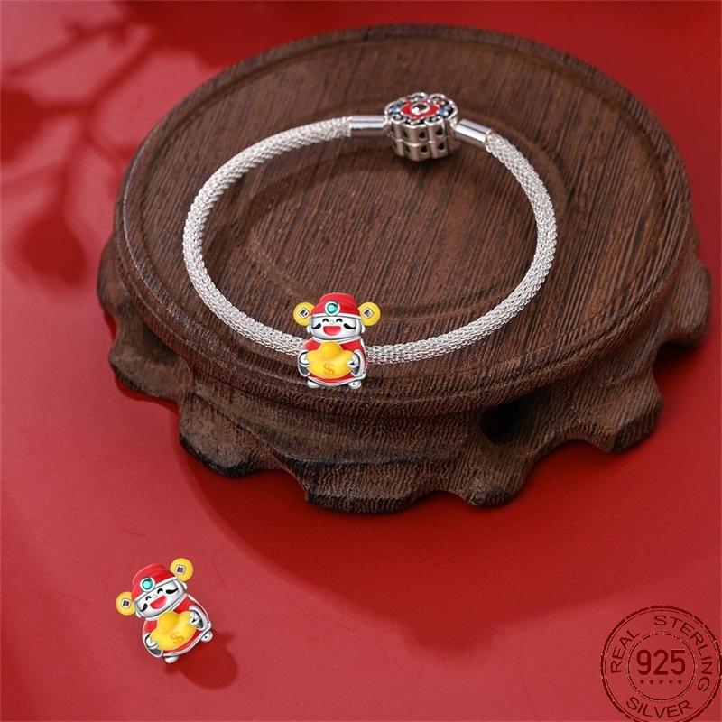Year Series Copper Lucky Fit 3Mm Bracelets Diy Jewelry Cat God Of Wealth Lion Dance Koi Fish Charms Bead