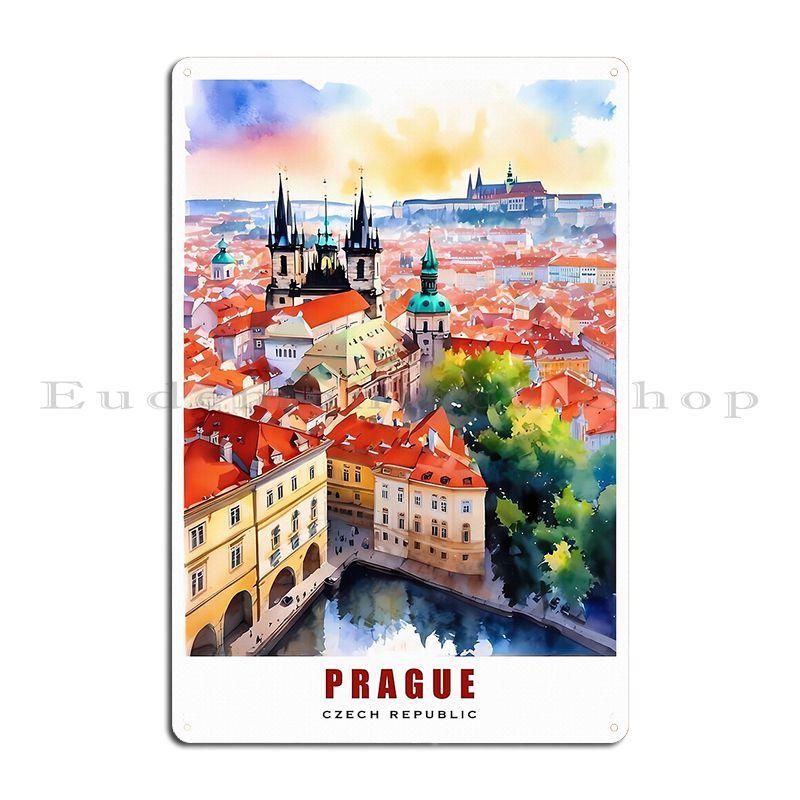 Prag Tschechien Zeitlose Schätze Umarmung Prags Metallschild Poster Klassisches Design Design Zinnschild Poster