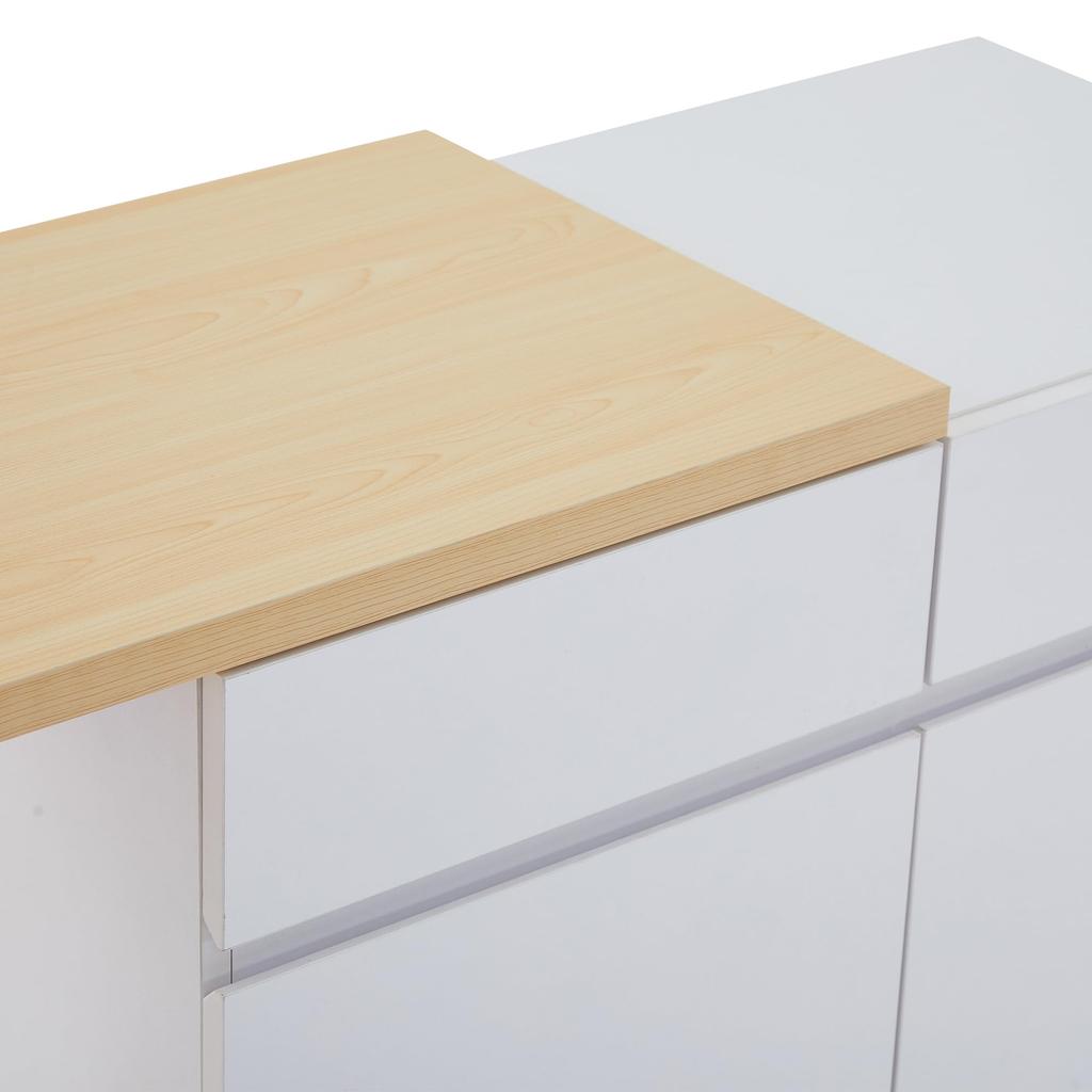 Sideboard Chest of Drawers LED 2 Doors & 2 Drawers & Glass Shelf, Buffet Highboard Ample Storage, Buffets Dining Room Living Room, White & Oak