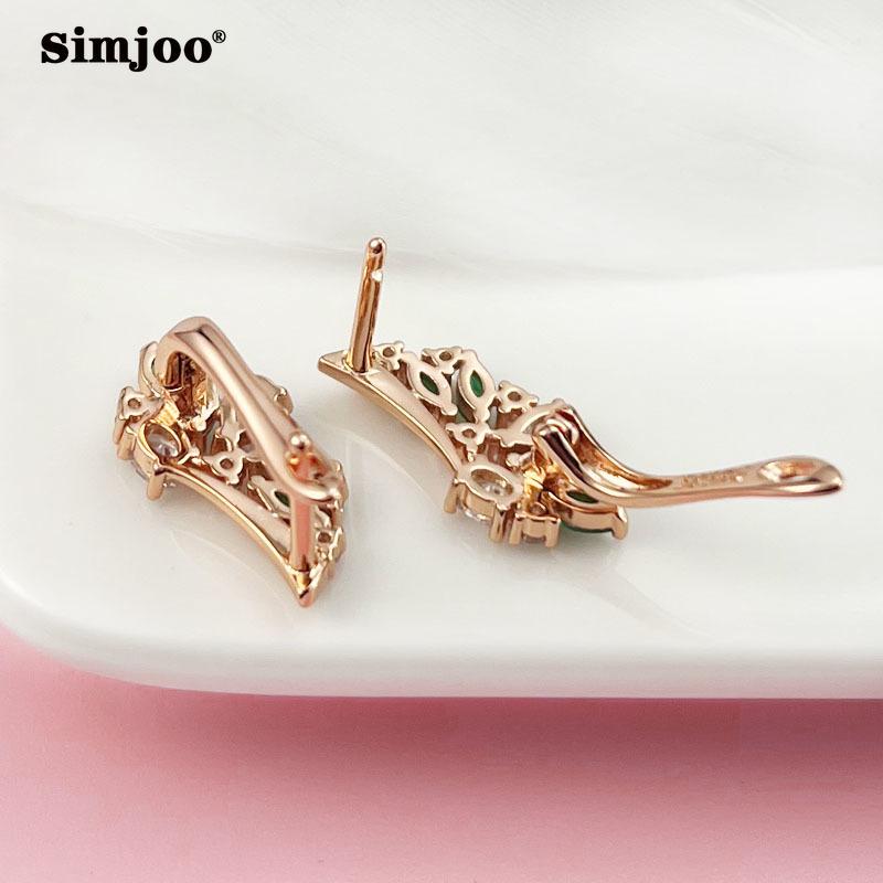 SIMJOO Rose Gold Fashion Sweet Fresh Floral Green Zircon Earrings for Ladies