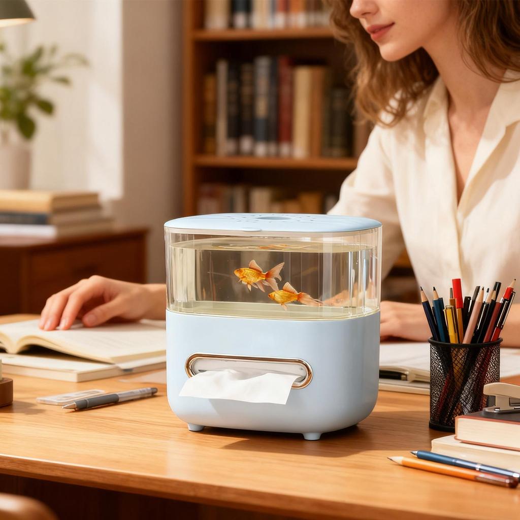 Tissue Box Cover Non-Slip Fish Tank With Top Lid Tissue Cover Small Fish Tank For Living Room Bedroom Kitchen Office Apartment