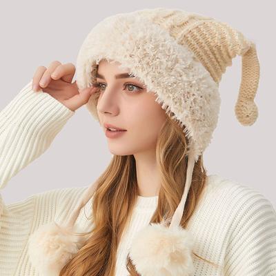 Knitted Hat Women's Autumn Winter Thick Wool Hat Warm Hat Cartoon Ear Protection Hat