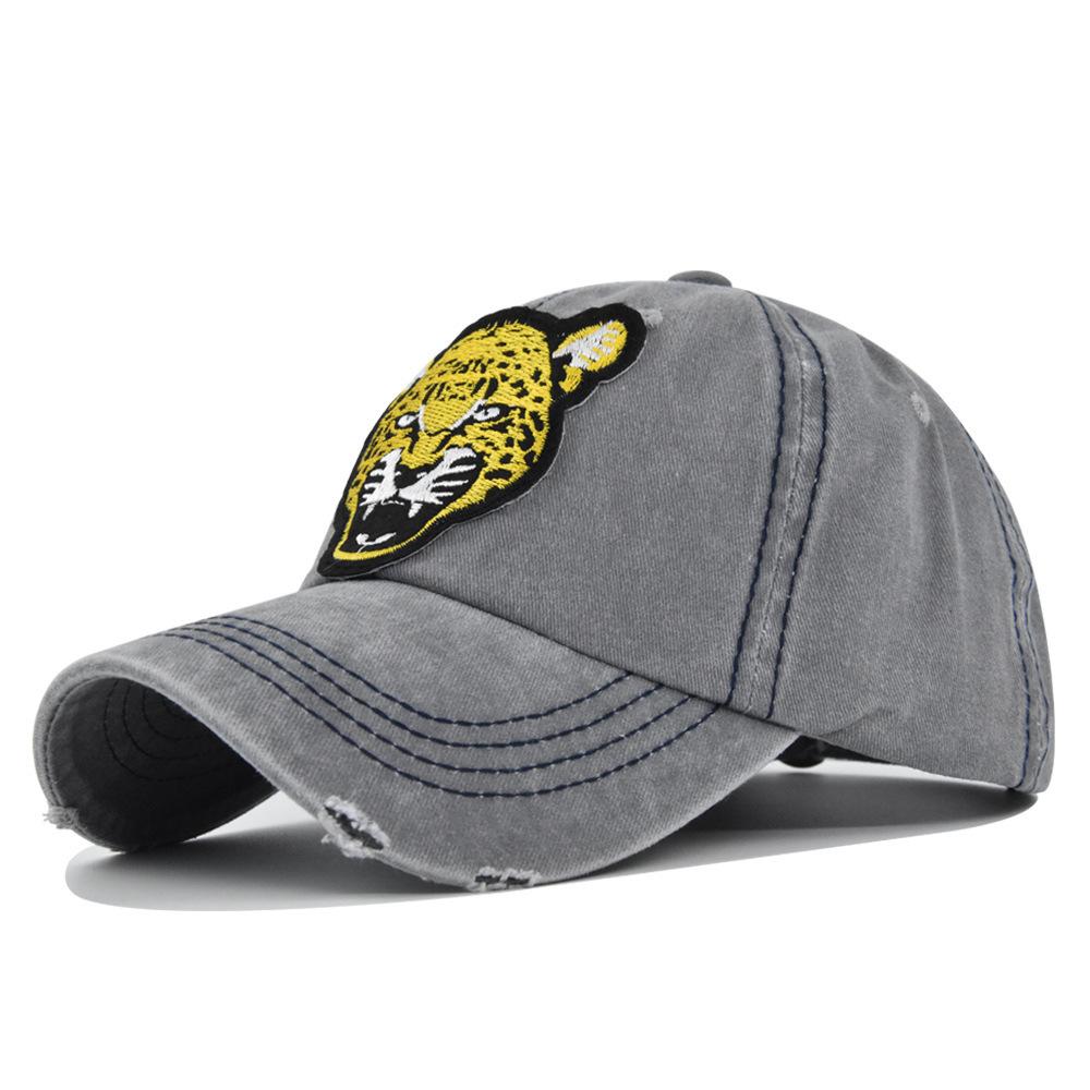 Three-dimensional Embroider Baseball Cap Leopard Embroidered Peaked Cap Washed Distressed Curved Brim Hat Sun Hat Cb354 Cotton