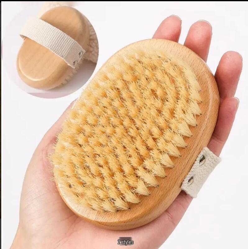 Oval Beech Wood Bath Brush - Boar Bristle Back Scrubber and Handheld Sisal Massage Brush