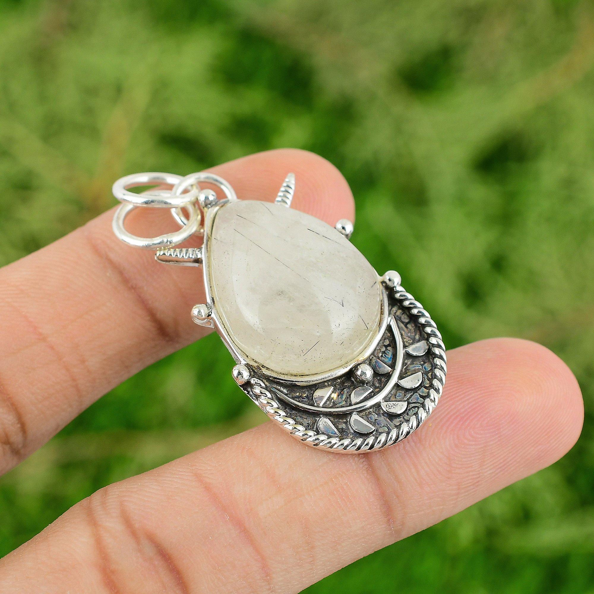 

Thanks Giving Day Deal 925 Silver Black Rutilated Quartz Stone Daughter Pendant