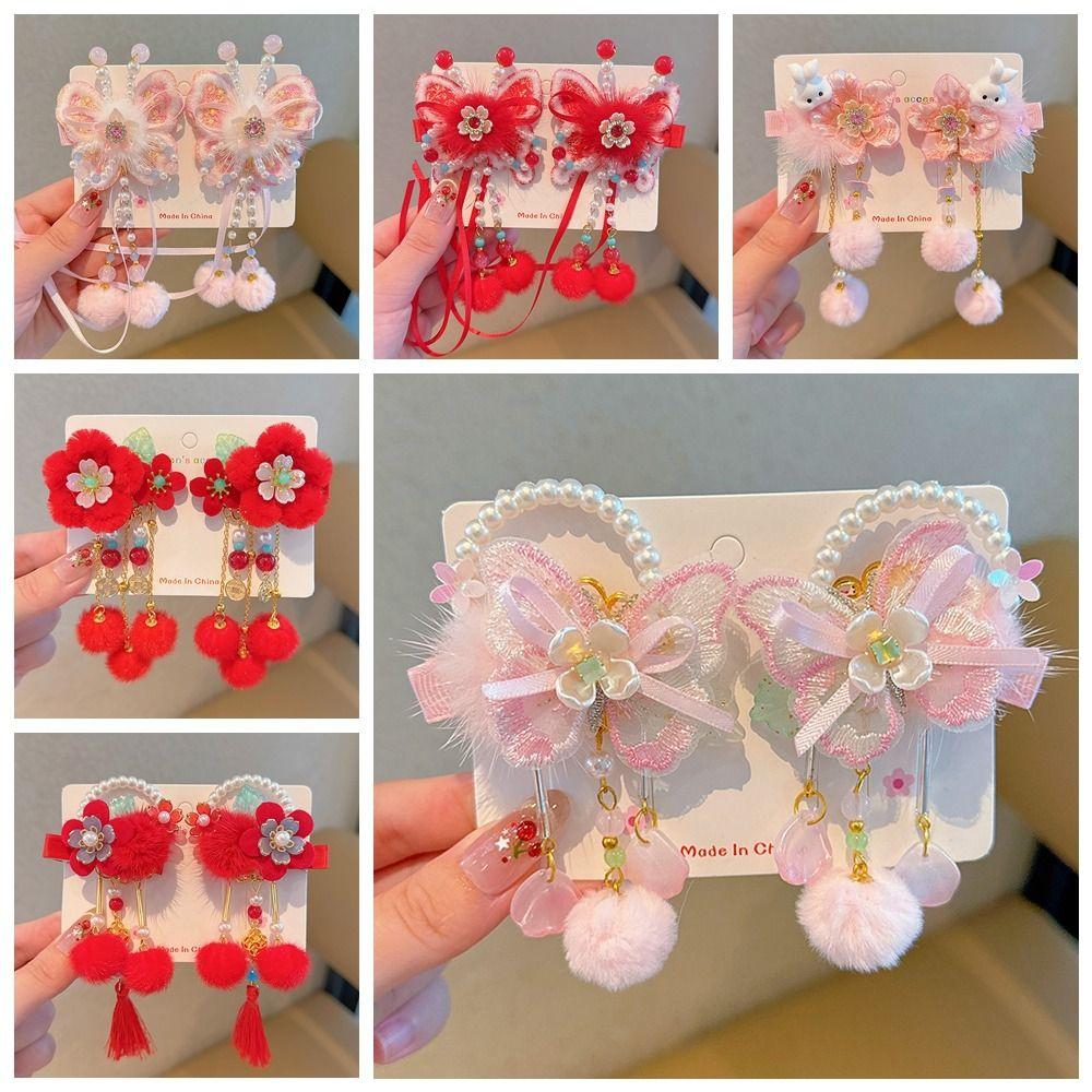 Cute Chinese Style Red Barrettes Hanfu Headwear Ancient Style Hair Clip  Girls