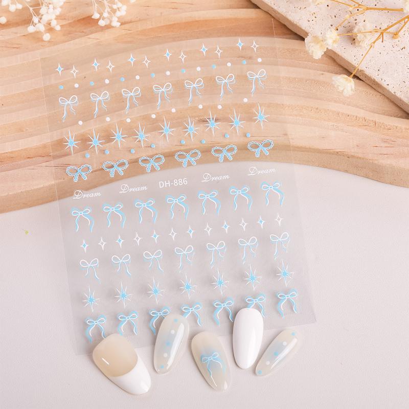 Ribbon Bowknot Nail Stickers Exquisite Nail Decoration Decals Diy Self Adhesive Transfer Slider Nail Art Charms Accessories