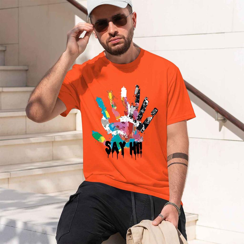 2026 New Model Unisexs Summer 100 Cotton Fashionable Casual Sports Loose Large Size Color Handprint Round Neck Short Sleeve Tshir