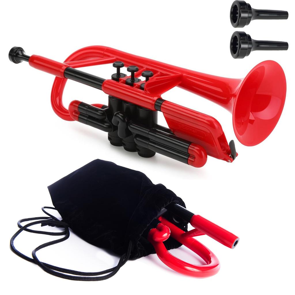 pInstruments pCornet PCORNET1R Plastic Wind Bb Made of Lightweight and Durable ABS with Antibacterial Red Mouthpiece and Carrying Instrument, Key,
