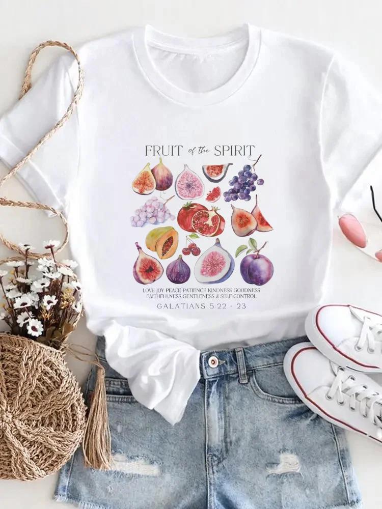 Camiseta de Verano de Manga Corta con Estampado Casual de Moda para Mujer con Patrón de Fruta de Limón, Ropa de Moda con Cuello Redondo de Tejido de Poliéster