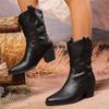 Fashion 2025 Black Thick Heel Western Boots Women Plus Size 36-43 Pointed Toe Ankle Boots Woman Autumn Winter Slip On Cowboy Botas Mujer