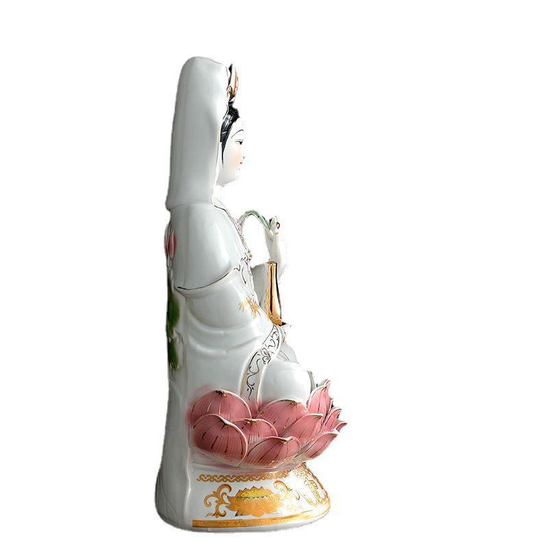 Guanyin Bodhisattva Ceramic Lotus Statue Ornament