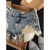 High Waist Ripped Denim Tassel Shorts - European & American Style