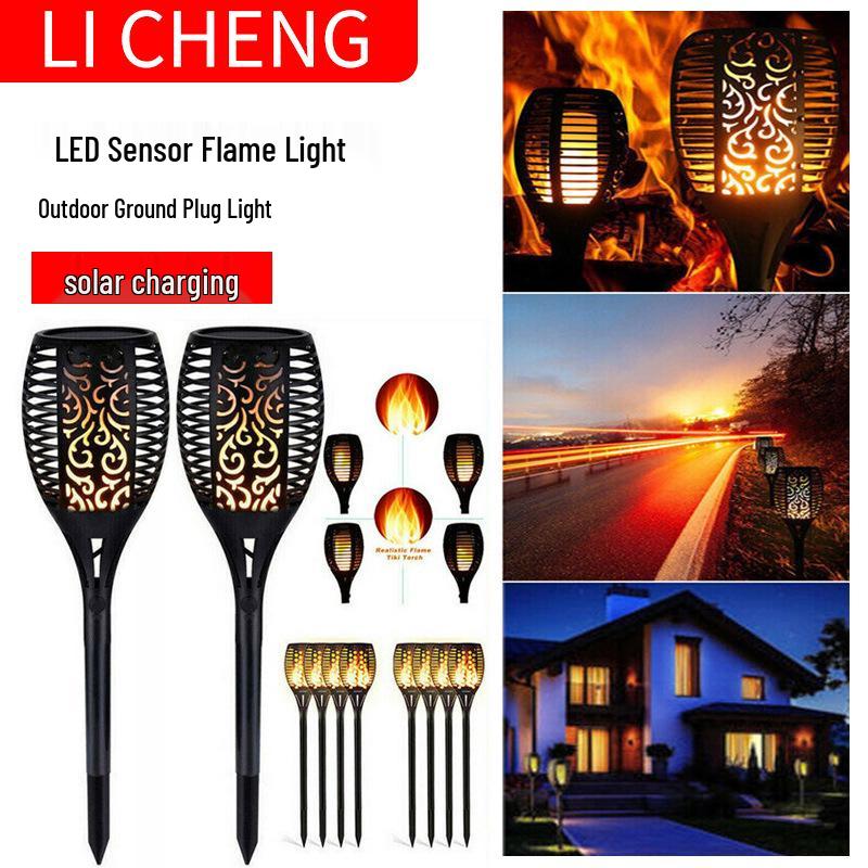 Rechargeable LED Solar Flame Torch for Outdoor Garden Stake Decoration 12LED Warm Flame