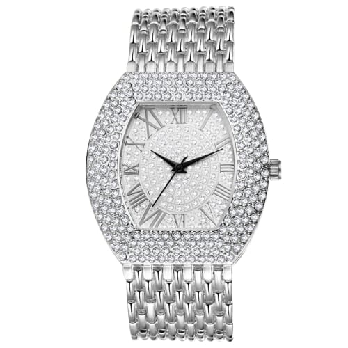 

Seiko Analog Quartz Watch with Wide Strap: Men s Square Roman Numeral Watch with Zirconia and Diamonds, Adjustable Stainless Steel Watch for Women, Un