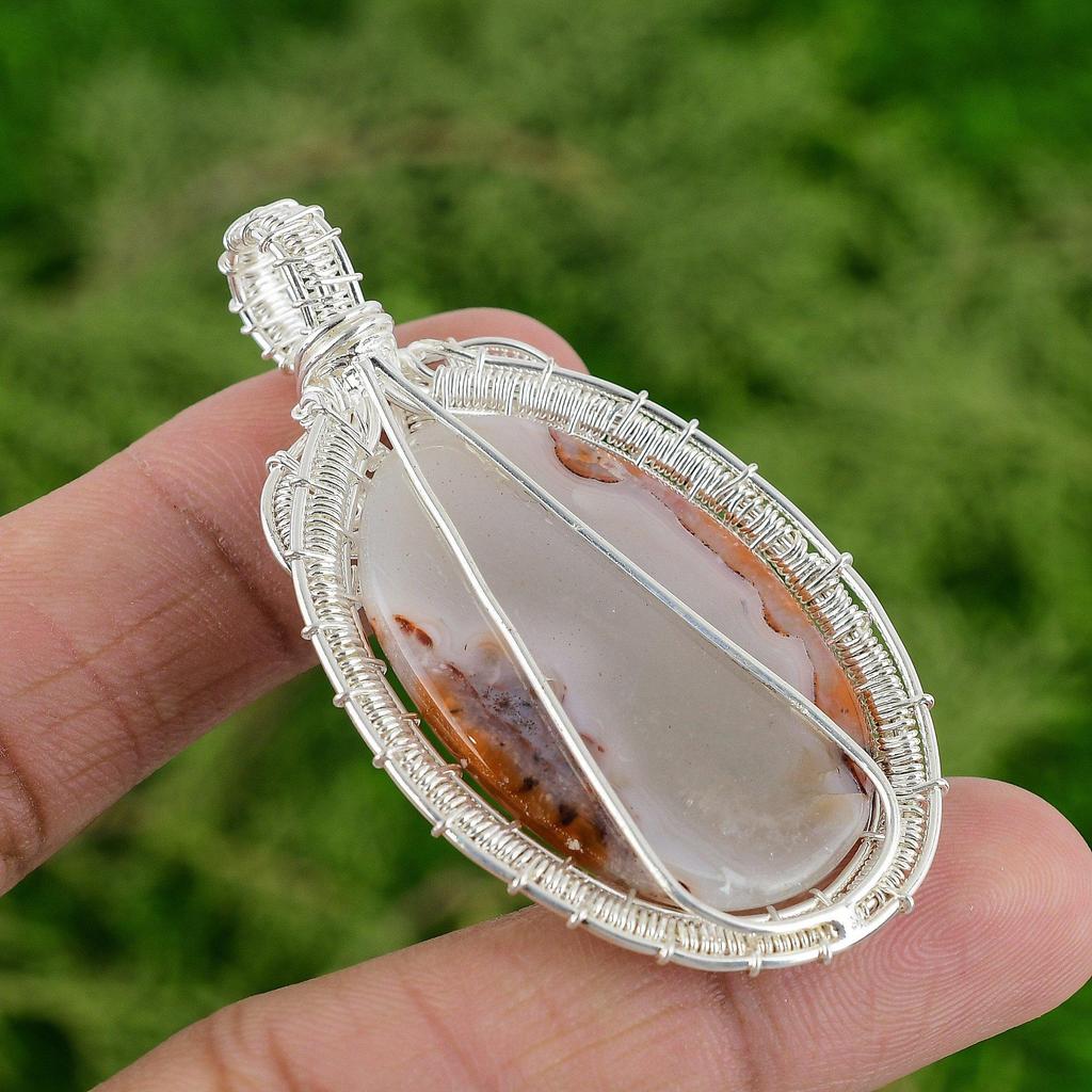 Daughters Day Sale 925 Sterling Silver Natural Botswana Agate Wire Wrap Pendant