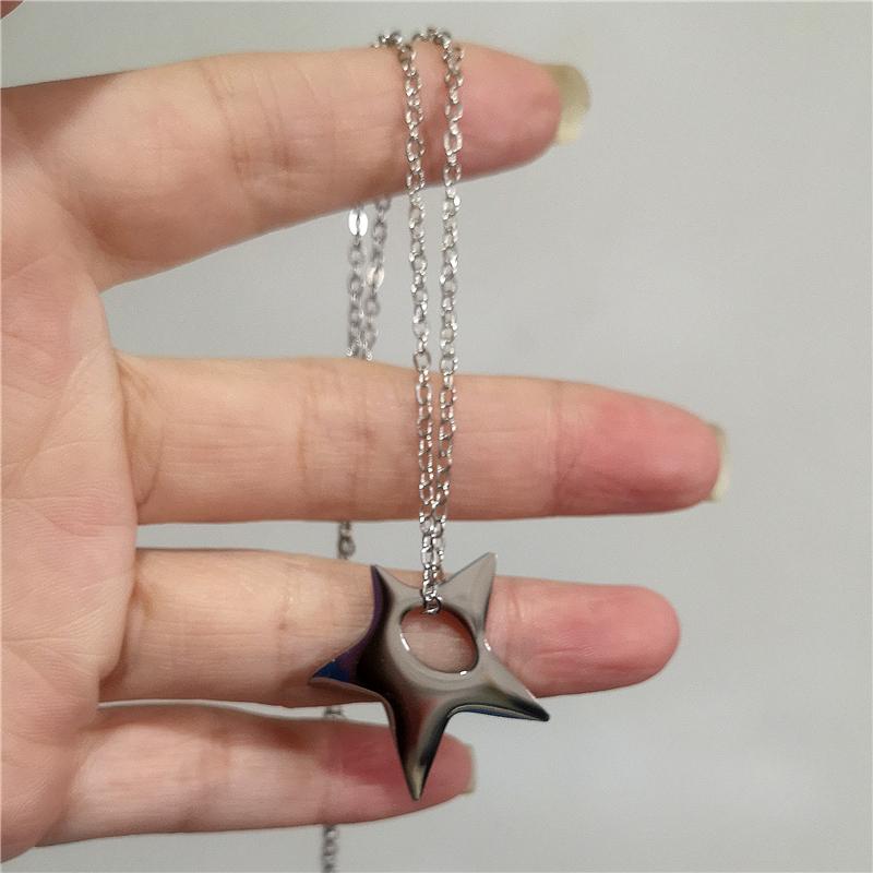 Simple Trendy Star Hollow Choker Necklace Pendant Neck Jewelry Grunge Charm Accessories Women Men's Fashion Party Chain Necklace