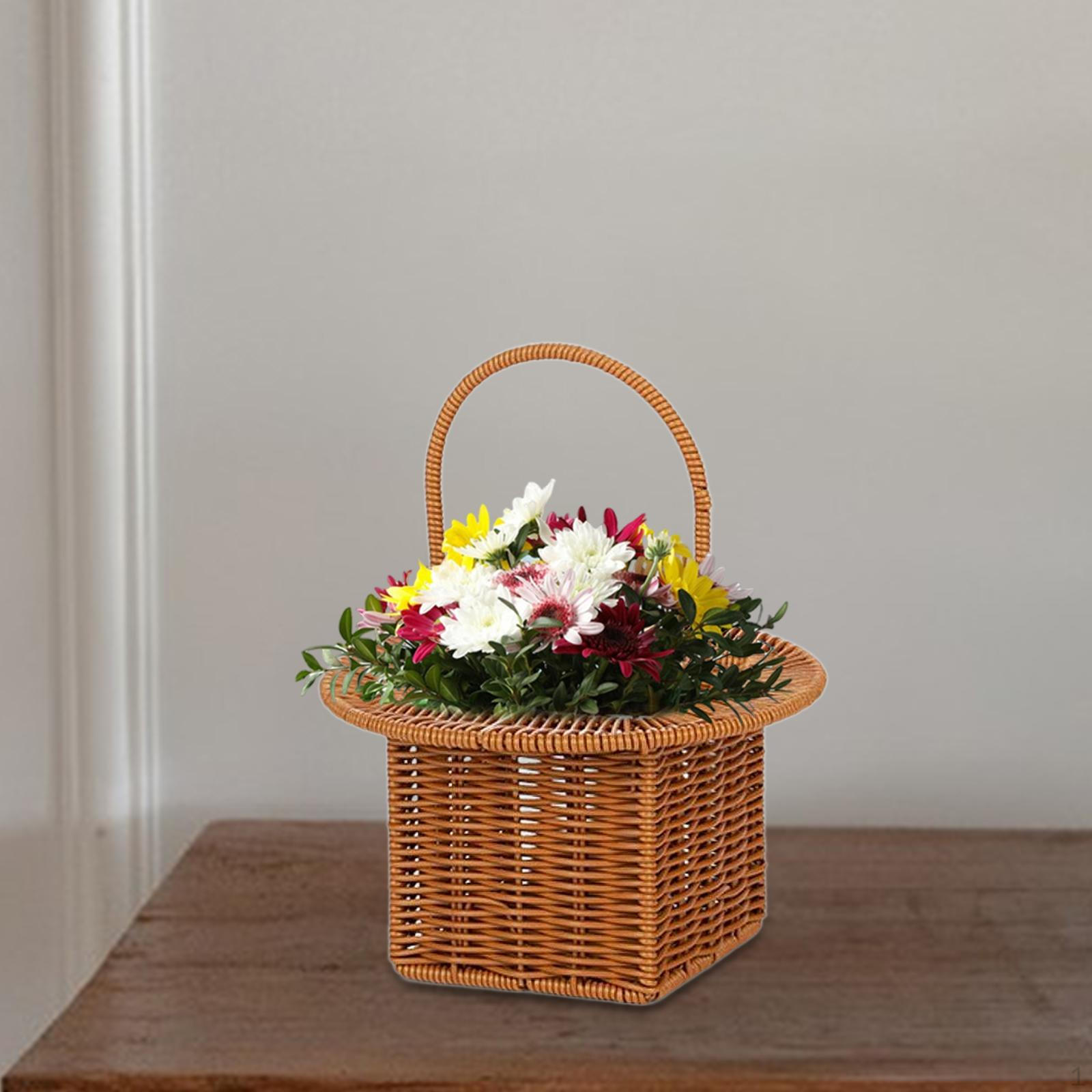 

Flower Storage Basket, Ideal for The Beach, Park, Garden, Etc. Easy to Clean, Portable And Brown Round