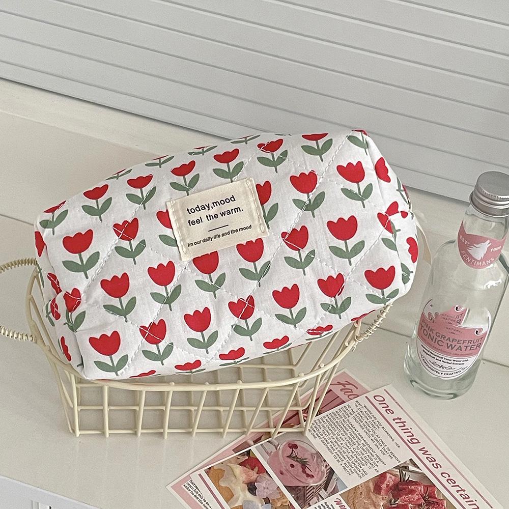 

Fashion Red Flower Makeup Quilting Bag Women Large Capacity Cosmetic Storage Handbag Pouch Ladies Girls Portable Clutch Bag