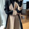 Autumn and Winter New Versatile Coat Women's Thin Medium and Long Color Matching Trench Coat Woolen Coat