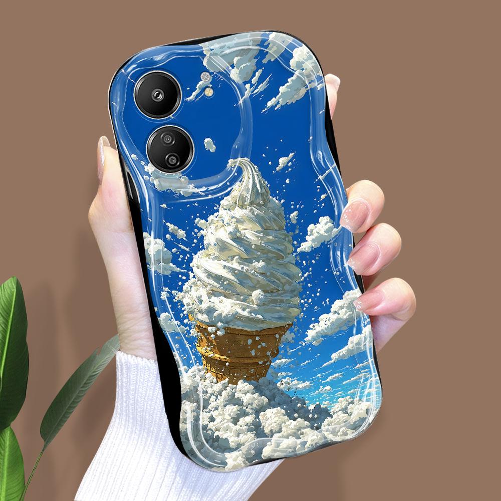 

Милый мультяшный узор, кремовая текстура, мягкий силиконовый чехол с волнистыми краями, чехол для телефона Xiaomi Redmi Redmi 14C чёрный