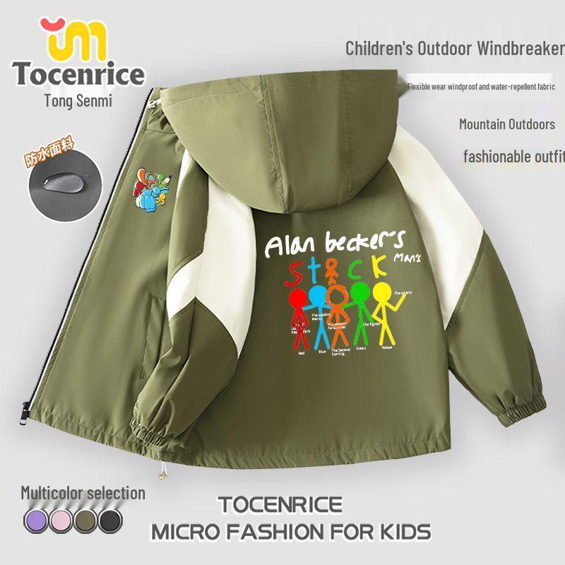 Alan Becker Matchstick Man Five-Color Set + Alan Boys' Fleece-Lined Windbreaker: Autumn/Winter Boys' Outerwear