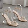 New High-heeled Sandals with Rhinestones, Sexy and Fashionable Square-toed Women's Shoes