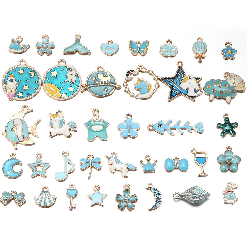 10Pcs MultiColor Alloy Drop Oil Mini Pendant Butterfly Flower Heart Shape Pendant For DIY Craft Keychain Necklace Jewelry Making