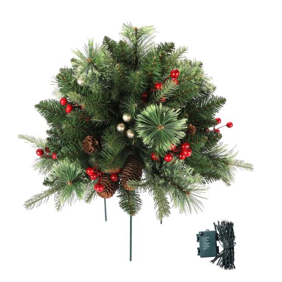 Lighted Artificial Christmas Urn Filler Battery Operated Pre-lit Xmas Pine Tree with Tripod Stake And 50 LED Light Outdoor Planter Filler