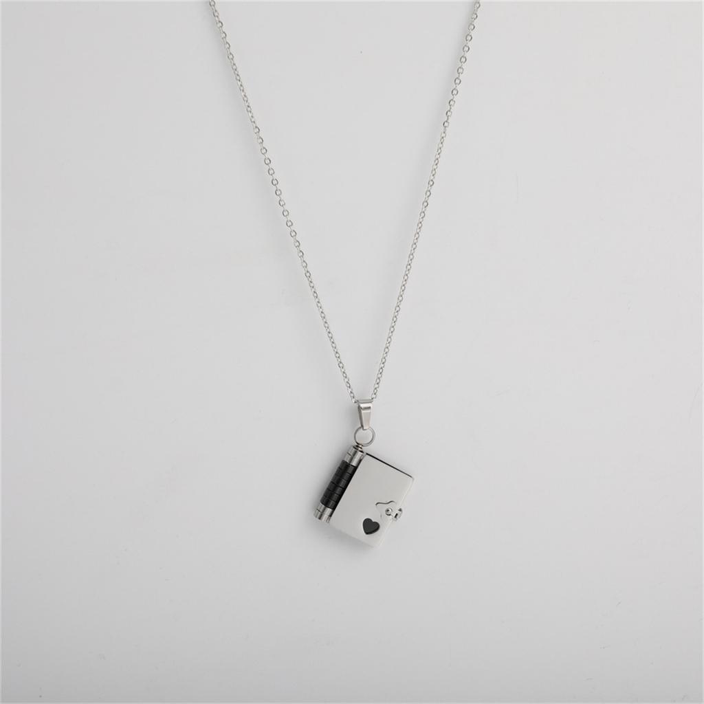 Stainless Steel Couple Book Pendant Necklace with Personalized Ins Titanium Steel Heart Opening and Closing Book Sweater Chain