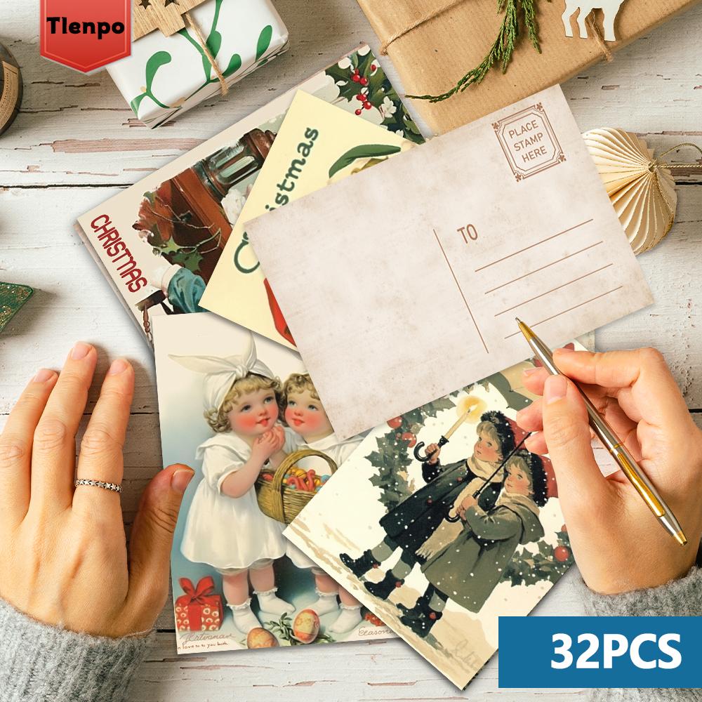 32pcs, vintage Christmas postcards, Santa Claus, birthday/anniversary gifts, collectibles, suitable for gifting, and mailable.