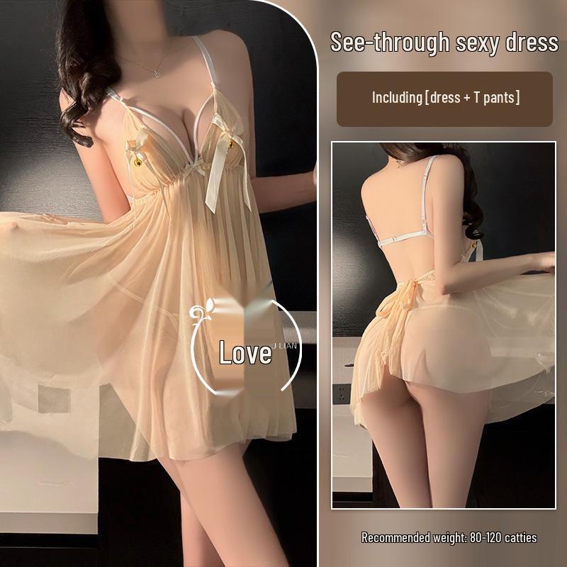 

Женская сексуальная ночная сорочка-майка с прозрачными вставками и завязками-колокольчиками - Легкое роскошное эротическое белье с вырезом Чистое желание One Size