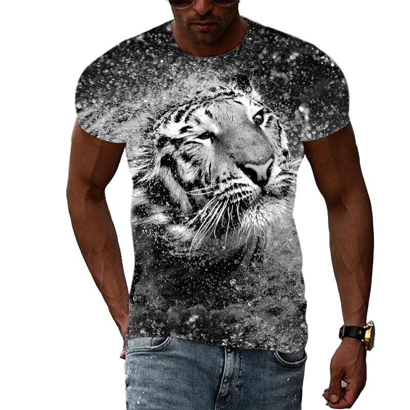 Letní móda Trička s grafikou Tiger Muži Neformální Potisk Trend Trička s krátkým rukávem Hip Hop Harajuku Streetwear se zvířecím vzorem