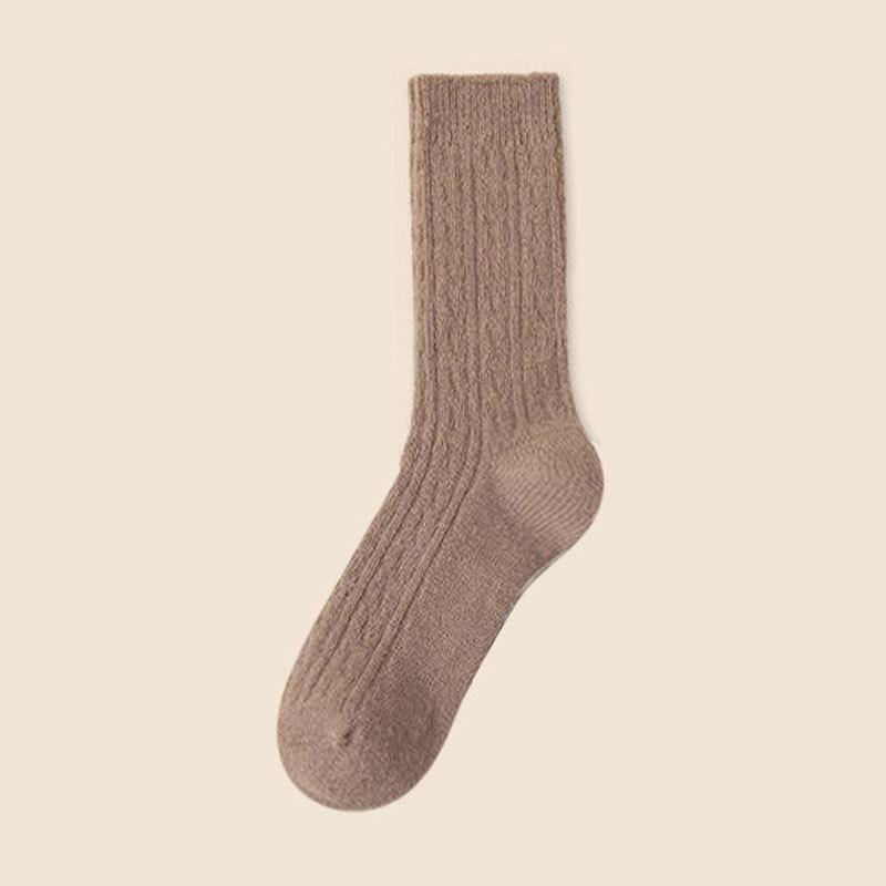 Women's Wool High Socks - Solid Color, Twisted Style, Trendy Mid-Tube for Autumn/Winter