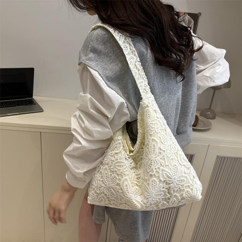 New Summer Gentle Fairy Pastoral Style Water-soluble Lace Shoulder Bag Casual Large-capacity Commuter Tote Bag