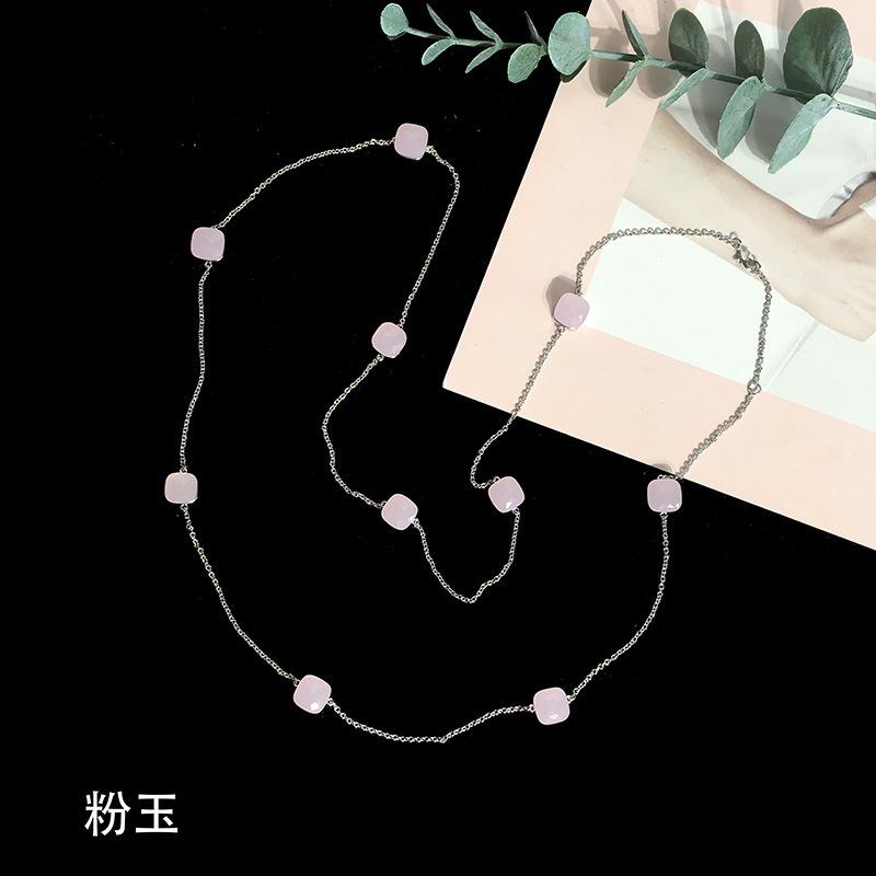 Fashion Beaded Necklaces Long Sweater Chain Necklace Faceted Colorful Candy Fruit Sugar Pendant Crystal Necklace Stainless Steel