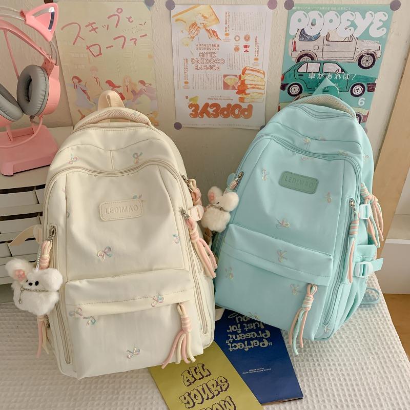 New schoolbag female junior high school college student small fresh bow large capacity backpack dopamine backpack