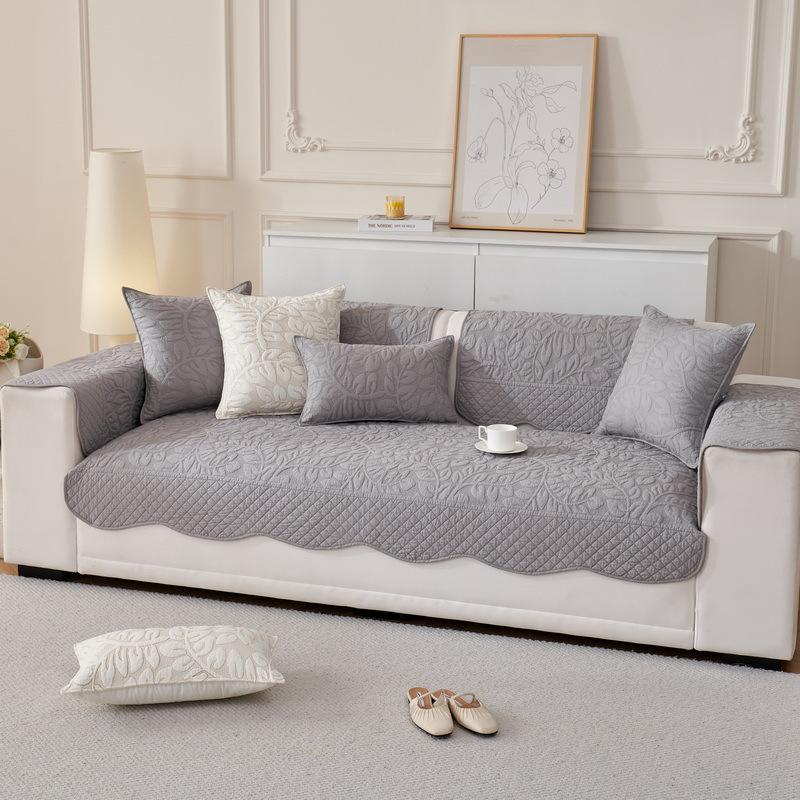 Pure Cotton Embroidered Sofa Cushion, Universal for All Seasons, New Summer Non-slip Cushion, Light Luxury, Simple and High-end Cover Cover Cloth