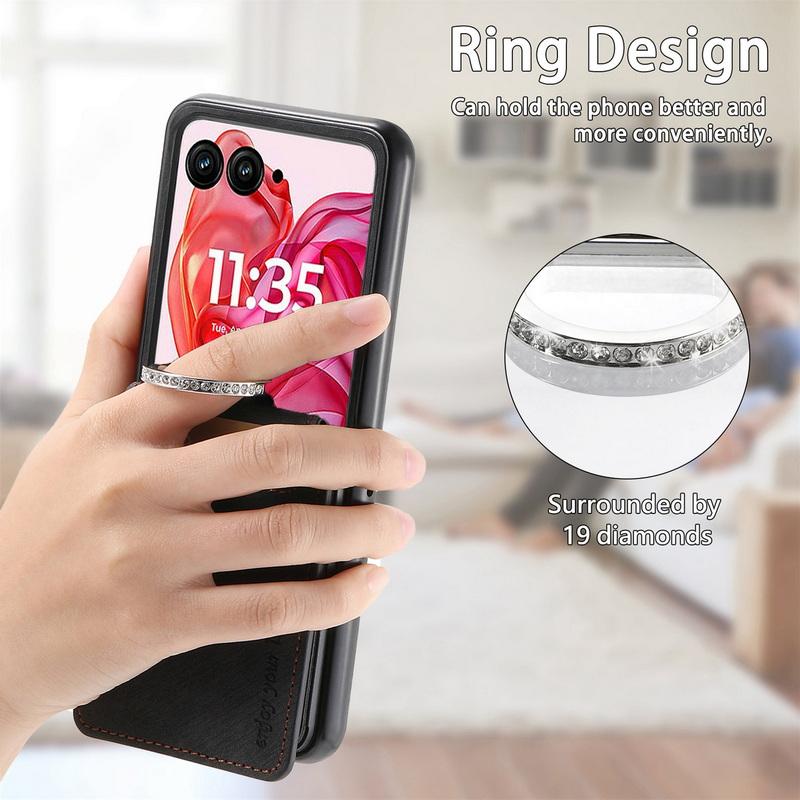 Für Motorola Razr 60 Ultra 50 40 Hülle Shell Leder Kartenfach Ständer Matt Stoßfest Hart PC Ringhalter 2 Stück Klapphandy Abdeckung