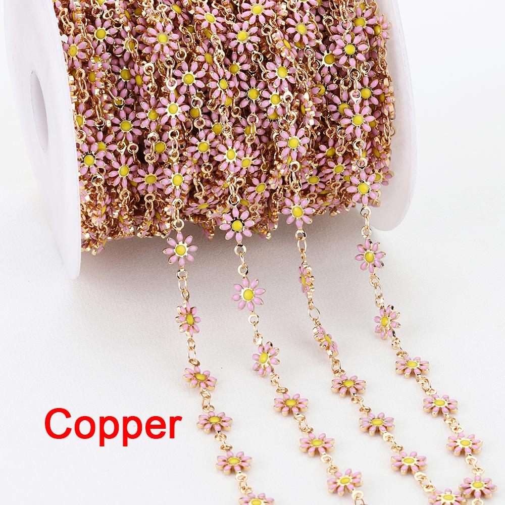 

1Meter 7mm Stainless Steel Chain Enamel Daisy Flower KC Gold Color Beaded Chains for DIY Jewelry Making Necklace Bracelet 7mm