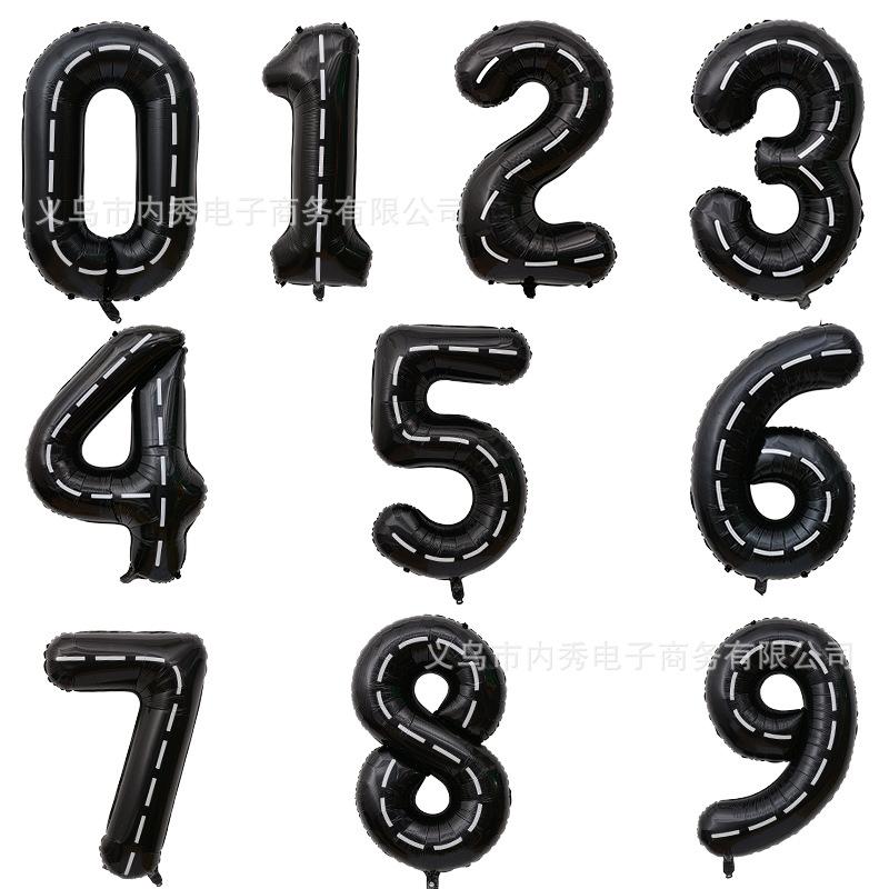 40 Inch Large Black Digital Aluminum Film Balloon Black And White Striped Racing Theme Birthday Party Decorative Balloon