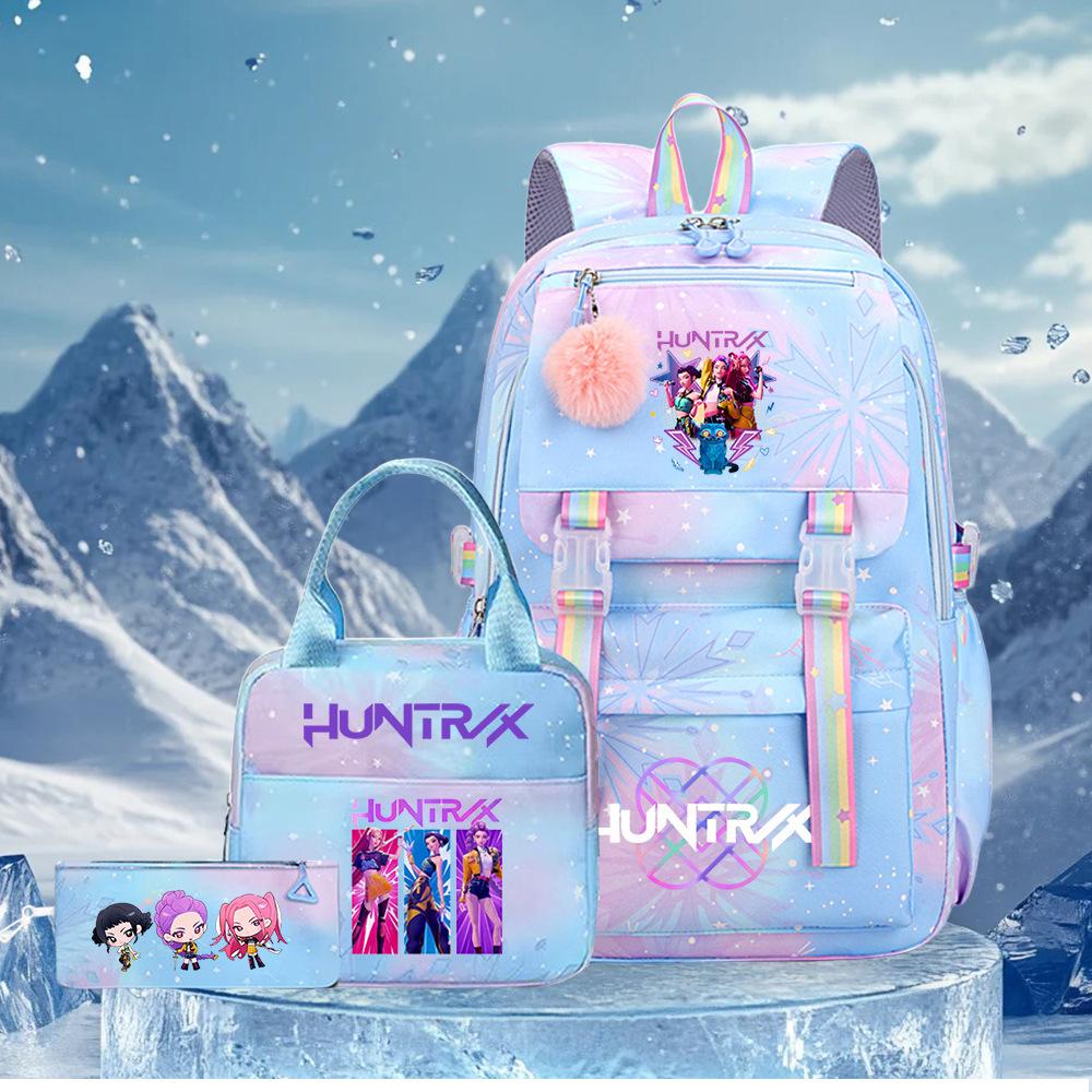 3 Peças/conjunto Mochila Fofa Estampada de Anime Kpop Bolsa de Viagem de Grande Capacidade para Adolescente Menina Menino Mochila Escolar Presente para Criança Rucksack